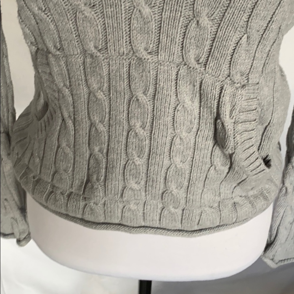 Boutique y2k Gray cotton Hoodie cable knit v neck pullover sweater pocket. Rk1n - Picture 4 of 9